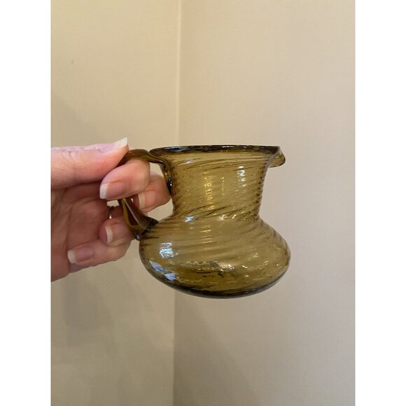 Vintage Amber Glass Creamer Pitcher With Swirl Design & Handle - Picture 1 of 4
